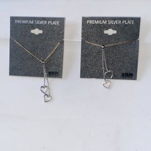 Two Heart premium silver plated necklace NEW